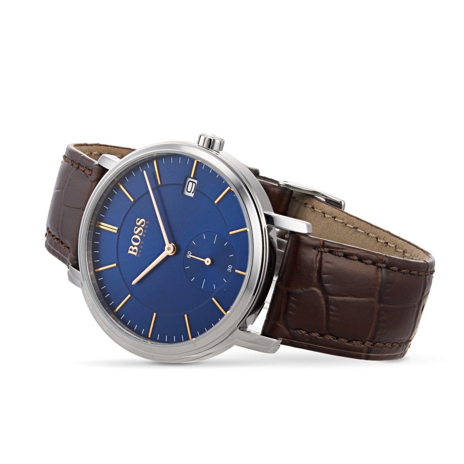  Shop Authentic Hugo Boss Corporal Blue Dial Brown Leather Strap Watch for Men - 151363 - Luxxuri