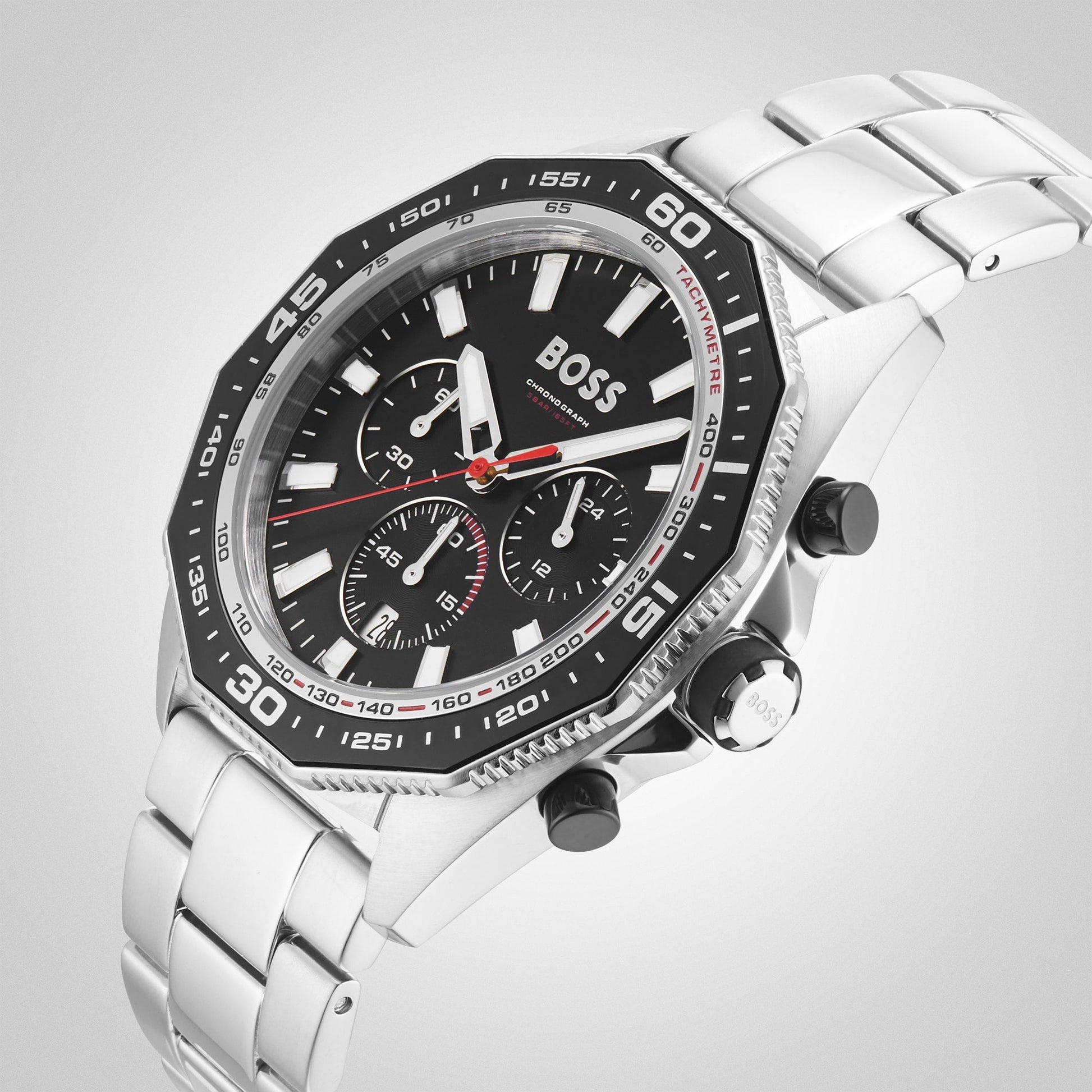  Shop Authentic Hugo Boss Energy Chronograph Black Dial Silver Steel Strap Watch For Men - 1513971 - Luxxuri