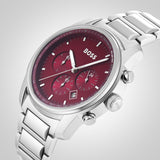  Shop Authentic Hugo Boss Trace Chronograph Red Dial Silver Steel Strap Watch For Men - 1514004 - Luxxuri