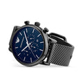 Shop Authentic Emporio Armani Chronograph Blue Dial Gun Metallic Mesh Bracelet Watch For Men - AR1979 - Luxxuri