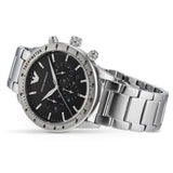  Shop Authentic Emporio Armani Mario Chronograph Black Dial Silver Steel Strap Watch For Men - AR11241 - Luxxuri