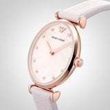  Shop Authentic Emporio Armani Gianni T Bar Mother Of Pearl Pink Dial Pink Leather Strap Watch For Women - AR1958 - Luxxuri