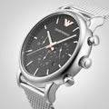  Shop Authentic Emporio Armani Luigi Chronograph Quartz Black Dial Silver Mesh Bracelet Watch For Men - AR11429 - Luxxuri
