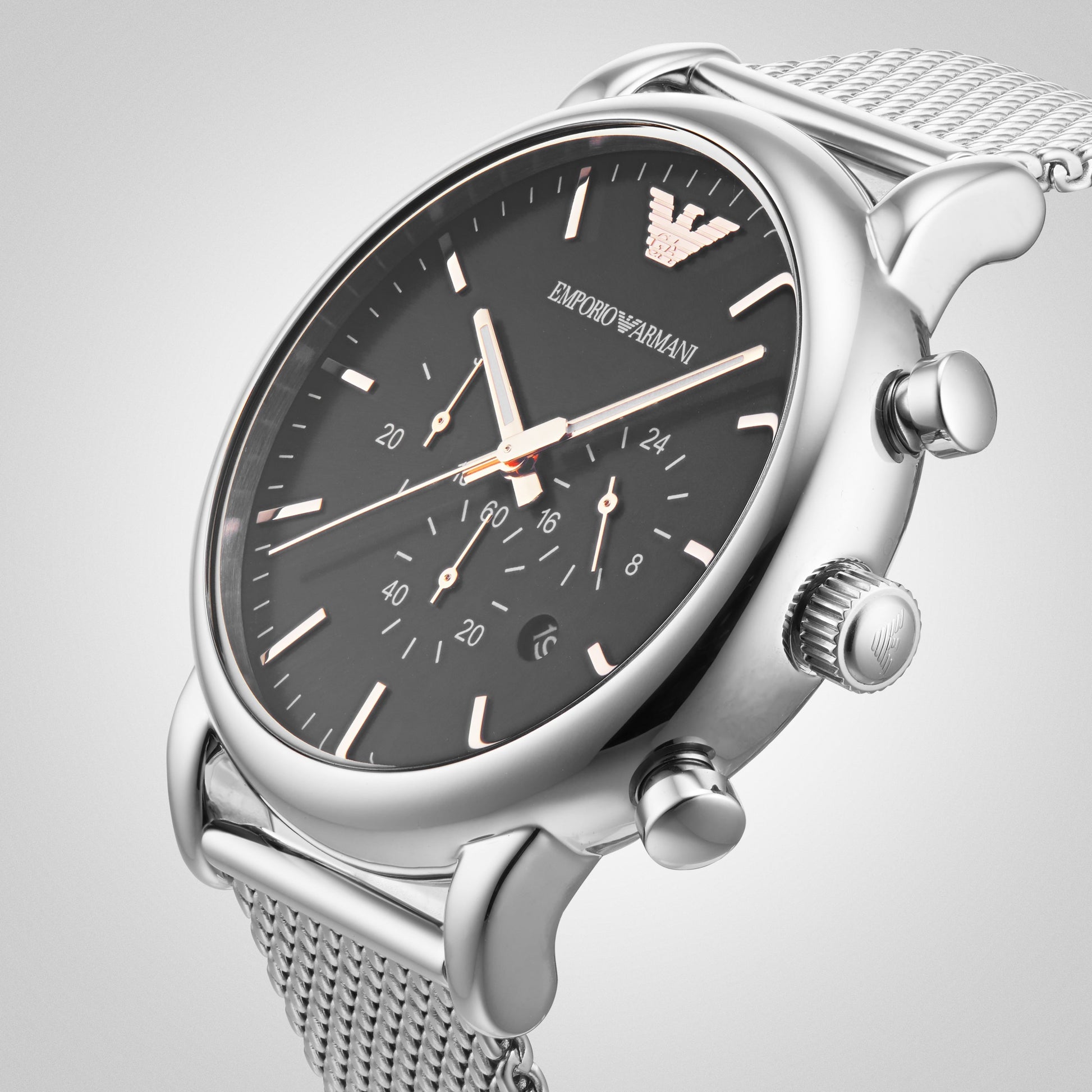  Shop Authentic Emporio Armani Luigi Chronograph Quartz Black Dial Silver Mesh Bracelet Watch For Men - AR11429 - Luxxuri