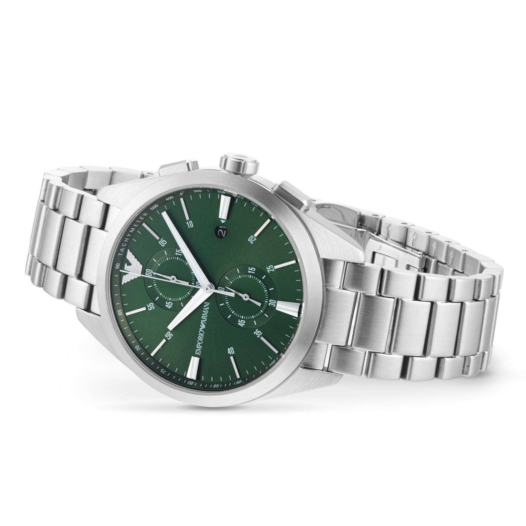  Shop Authentic Emporio Armani Chronograph Green Dial Silver Steel Strap Watch For Men - AR11480 - Luxxuri