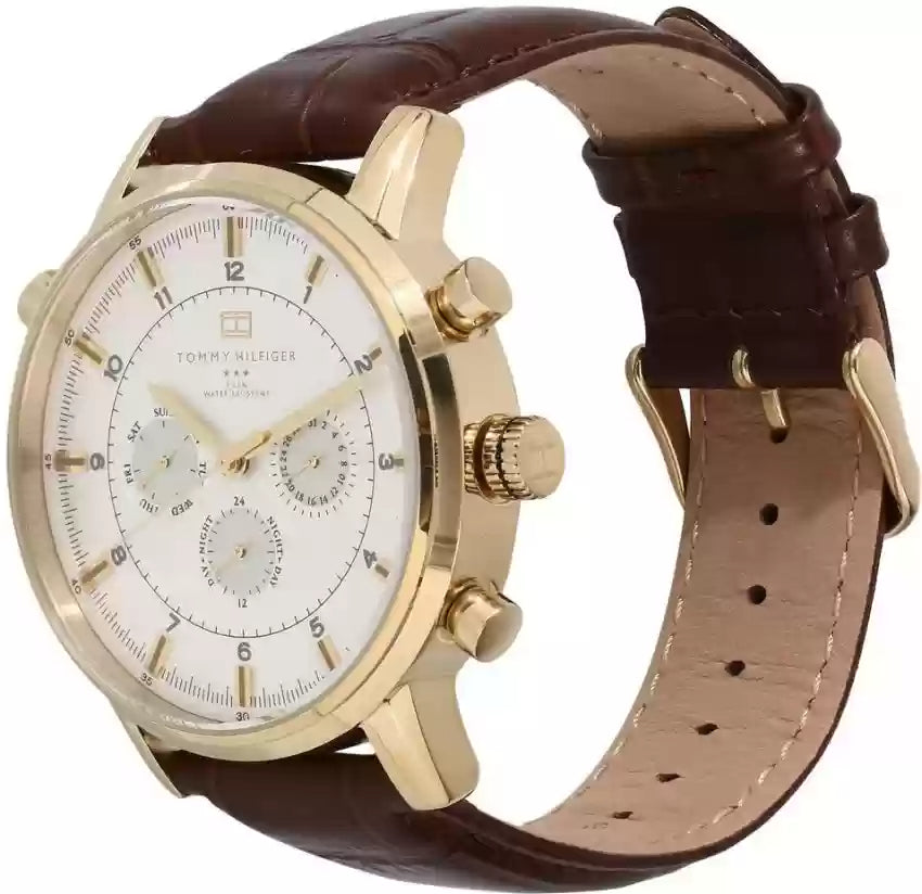  Shop Authentic Tommy Hilfiger Harrison White Dial Brown Leather Strap Watch for Men - 1790874 - Luxxuri