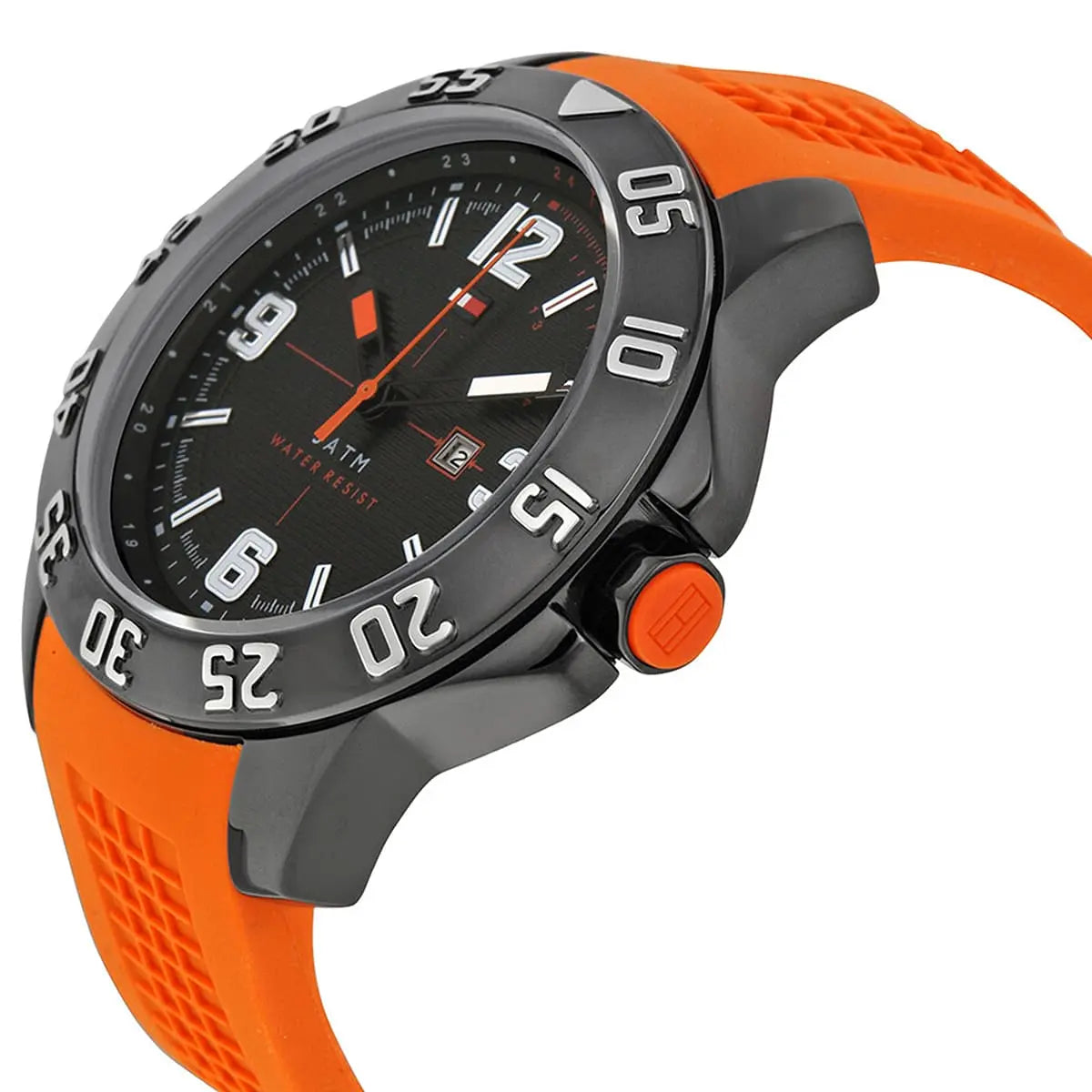  Shop Authentic Tommy Hilfiger Cole Black Dial Orange Rubber Strap Watch for Men - 1790985 - Luxxuri