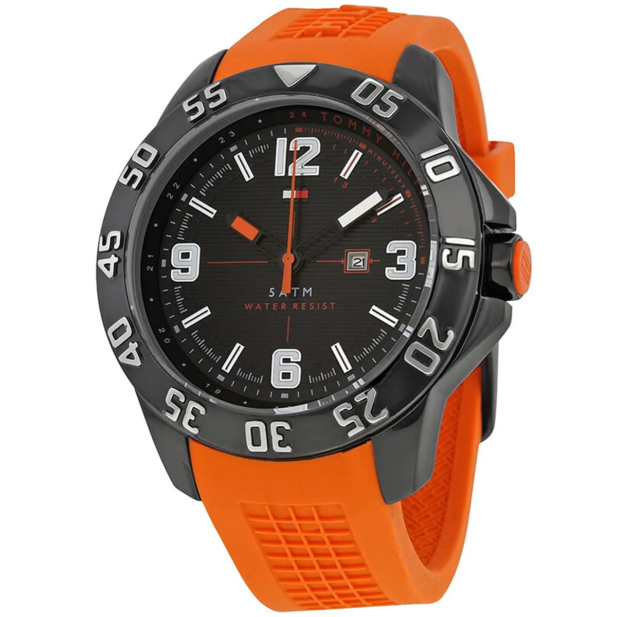  Shop Authentic Tommy Hilfiger Cole Black Dial Orange Rubber Strap Watch for Men - 1790985 - Luxxuri