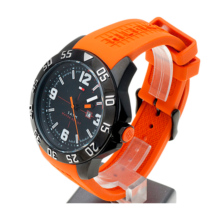  Shop Authentic Tommy Hilfiger Cole Black Dial Orange Rubber Strap Watch for Men - 1790985 - Luxxuri