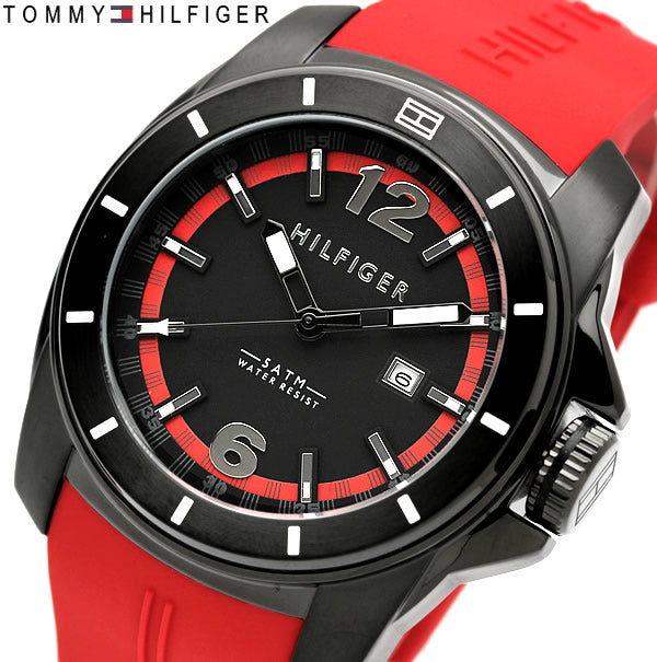  Shop Authentic Tommy Hilfiger Windsurf Black Dial Red Rubber Strap Watch for Men - 1791112 - Luxxuri