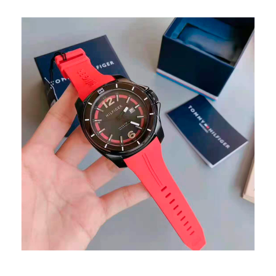  Shop Authentic Tommy Hilfiger Windsurf Black Dial Red Rubber Strap Watch for Men - 1791112 - Luxxuri