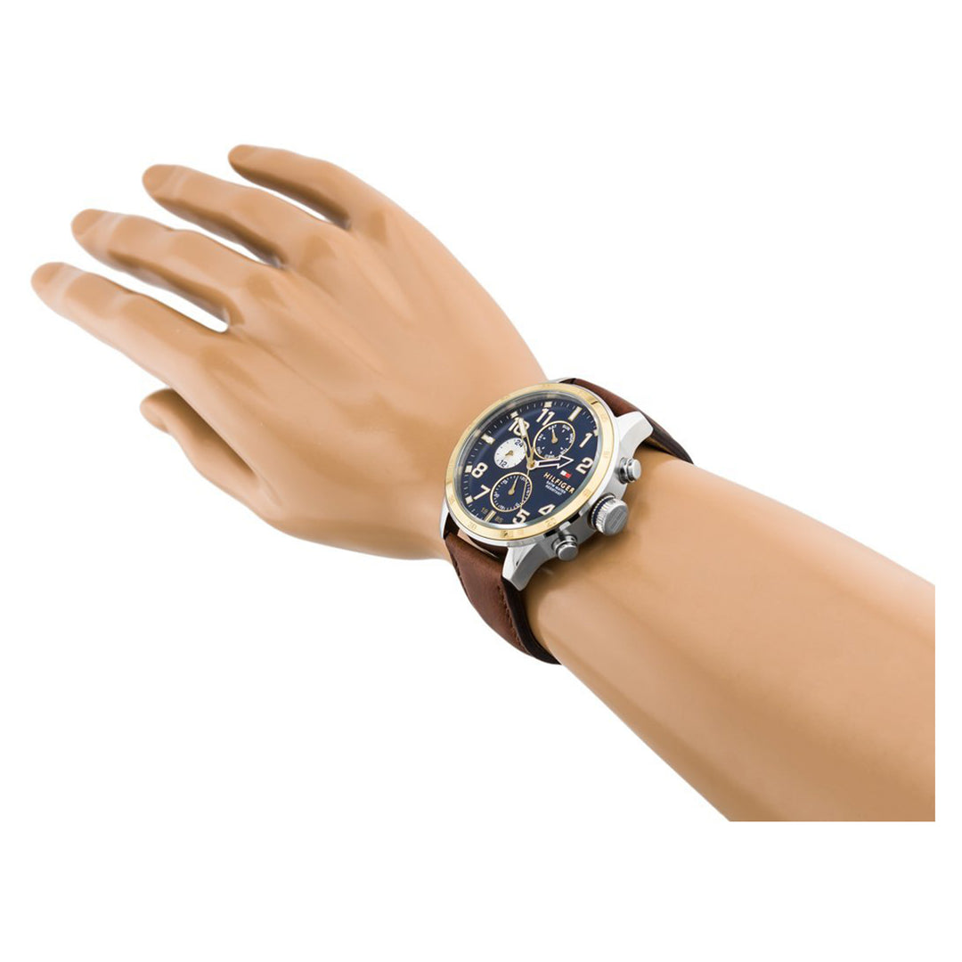  Shop Authentic Tommy Hilfiger Sport Multifunction Blue Dial Brown Leather Strap Watch for Men - 1791137 - Luxxuri