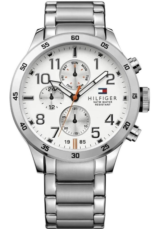  Shop Authentic Tommy Hilfiger Trent Multifunction White Dial Silver Steel Strap Watch for Men - 1791140 - Luxxuri