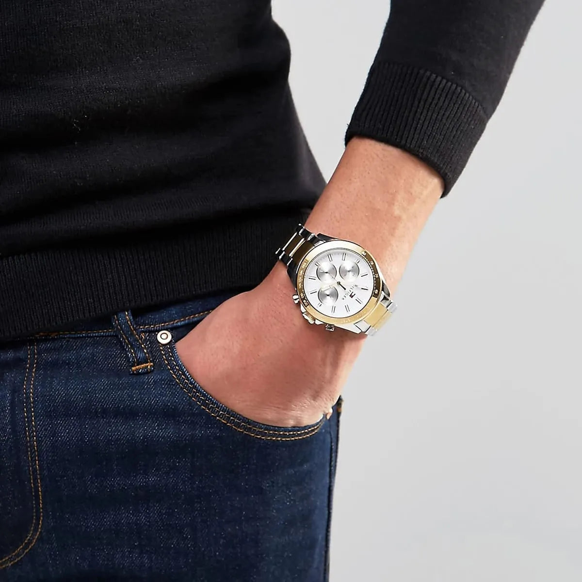  Shop Authentic Tommy Hilfiger Hudson Chronograph White Dial Two Tone Steel Strap Watch For Men - 1791226 - Luxxuri