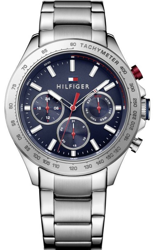 Shop Authentic Tommy Hilfiger Hudson Chronograph Quartz Blue Dial Silver Steel Strap Watch For Men - 1791228 - Luxxuri