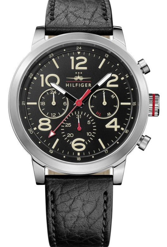  Shop Authentic Tommy Hilfiger Jake Chronograph Black Dial Black Leather Strap Watch for Men - 1791232 - Luxxuri
