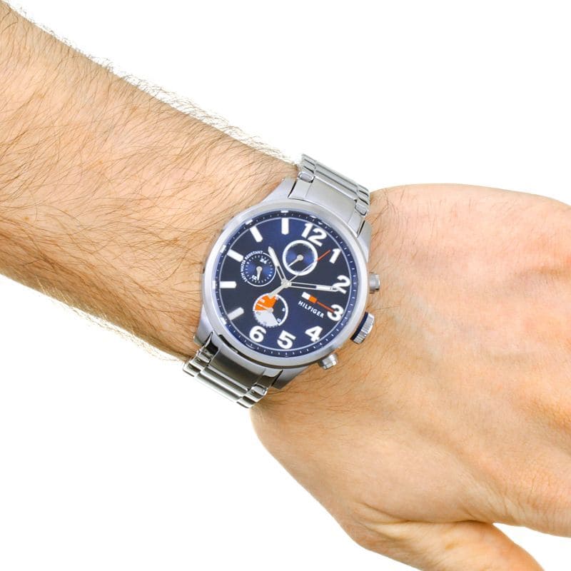  Shop Authentic Tommy Hilfiger Jackson Chronograph Blue Dial Silver Steel Strap Watch for Men - 1791242 - Luxxuri