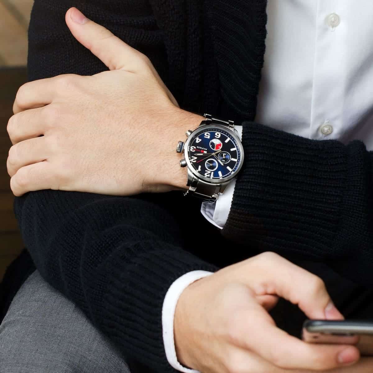  Shop Authentic Tommy Hilfiger Jackson Chronograph Blue Dial Silver Steel Strap Watch for Men - 1791242 - Luxxuri