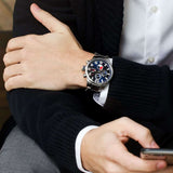  Shop Authentic Tommy Hilfiger Jackson Chronograph Blue Dial Silver Steel Strap Watch for Men - 1791242 - Luxxuri
