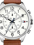  Shop Authentic Tommy Hilfiger Dean Quartz Multifunction White Dial Brown Leather Strap Watch for Men - 1791274 - Luxxuri