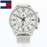 Shop Authentic Tommy Hilfiger Dean Chronograph White Dial Silver Mesh Bracelet Watch for Men - 1791277 - Luxxuri