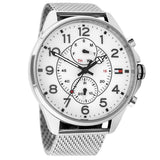  Shop Authentic Tommy Hilfiger Dean Chronograph White Dial Silver Mesh Bracelet Watch for Men - 1791277 - Luxxuri