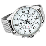 Shop Authentic Tommy Hilfiger Dean Chronograph White Dial Silver Mesh Bracelet Watch for Men - 1791277 - Luxxuri