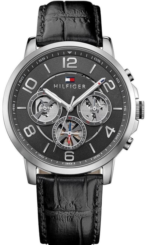  Shop Authentic Tommy Hilfiger Keagan Quartz Grey Dial Black Leather Strap Watch for Men - 1791289 - Luxxuri