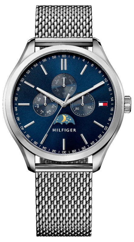  Shop Authentic Tommy Hilfiger Oliver Quartz Blue Dial Silver Mesh Bracelet Watch for Men - 1791302 - Luxxuri