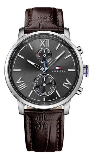  Shop Authentic Tommy Hilfiger Aiden Quartz Black Dial Brown Leather Strap Watch for Men - 1791309 - Luxxuri