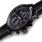  Shop Authentic Tommy Hilfiger Aden Chronograph Black Dial Black Leather Strap Watch for Men - 1791310 - Luxxuri