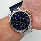 Shop Authentic Tommy Hilfiger Kane Quartz Blue Dial Silver Mesh Bracelet Watch for Men - 1791398 - Luxxuri