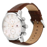  Shop Authentic Tommy Hilfiger Kane Chronograph White Dial Brown Leather Strap Watch for Men - 1791400 - Luxxuri