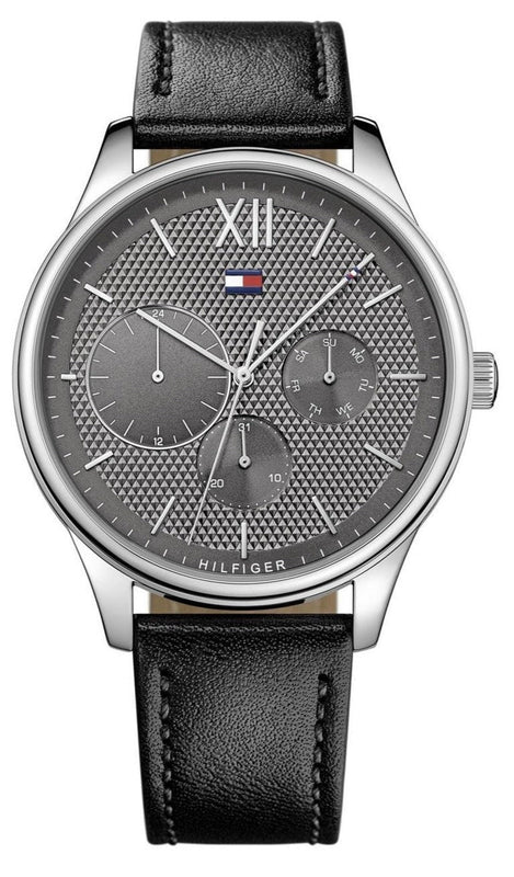  Shop Authentic Tommy Hilfiger Damon Multifunction Black Dial Black Leather Strap Watch for Men - 1791417 - Luxxuri