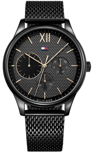  Shop Authentic Tommy Hilfiger Damon Quartz Black Dial Black Mesh Bracelet Watch for Men - 1791420 - Luxxuri