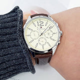  Shop Authentic Tommy Hilfiger Gavin Chronograph White Dial Brown Leather Strap Watch for Men - 1791467 - Luxxuri