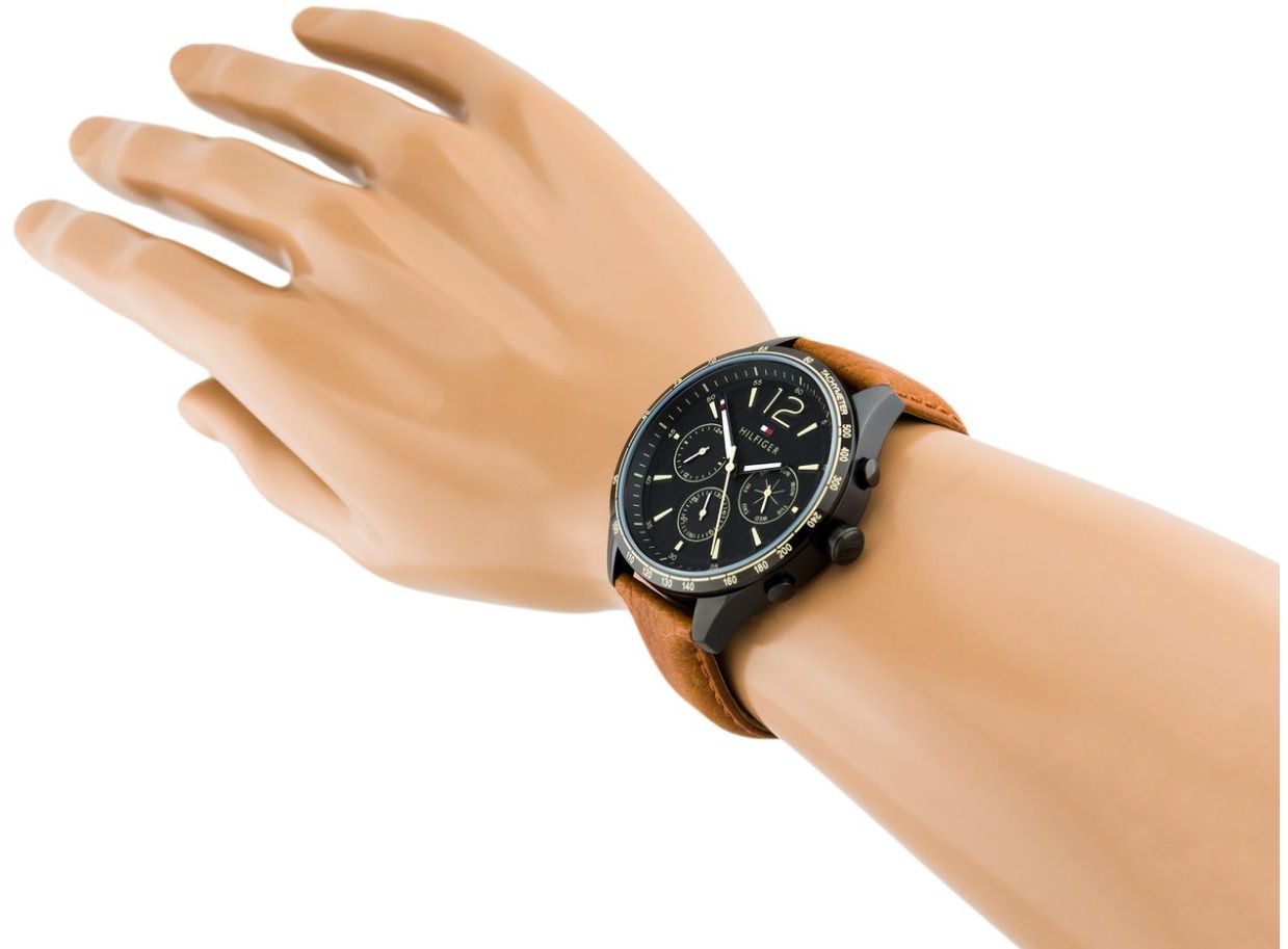  Shop Authentic Tommy Hilfiger Gavin Chronograph Quartz Black Dial Brown Leather Strap Watch for Men - 1791470 - Luxxuri