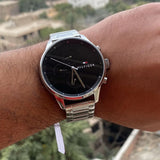  Shop Authentic Tommy Hilfiger Chase Quartz Black Dial Silver Steel Strap Watch For Men - 1791485 - Luxxuri
