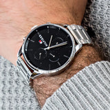  Shop Authentic Tommy Hilfiger Chase Quartz Black Dial Silver Steel Strap Watch For Men - 1791485 - Luxxuri
