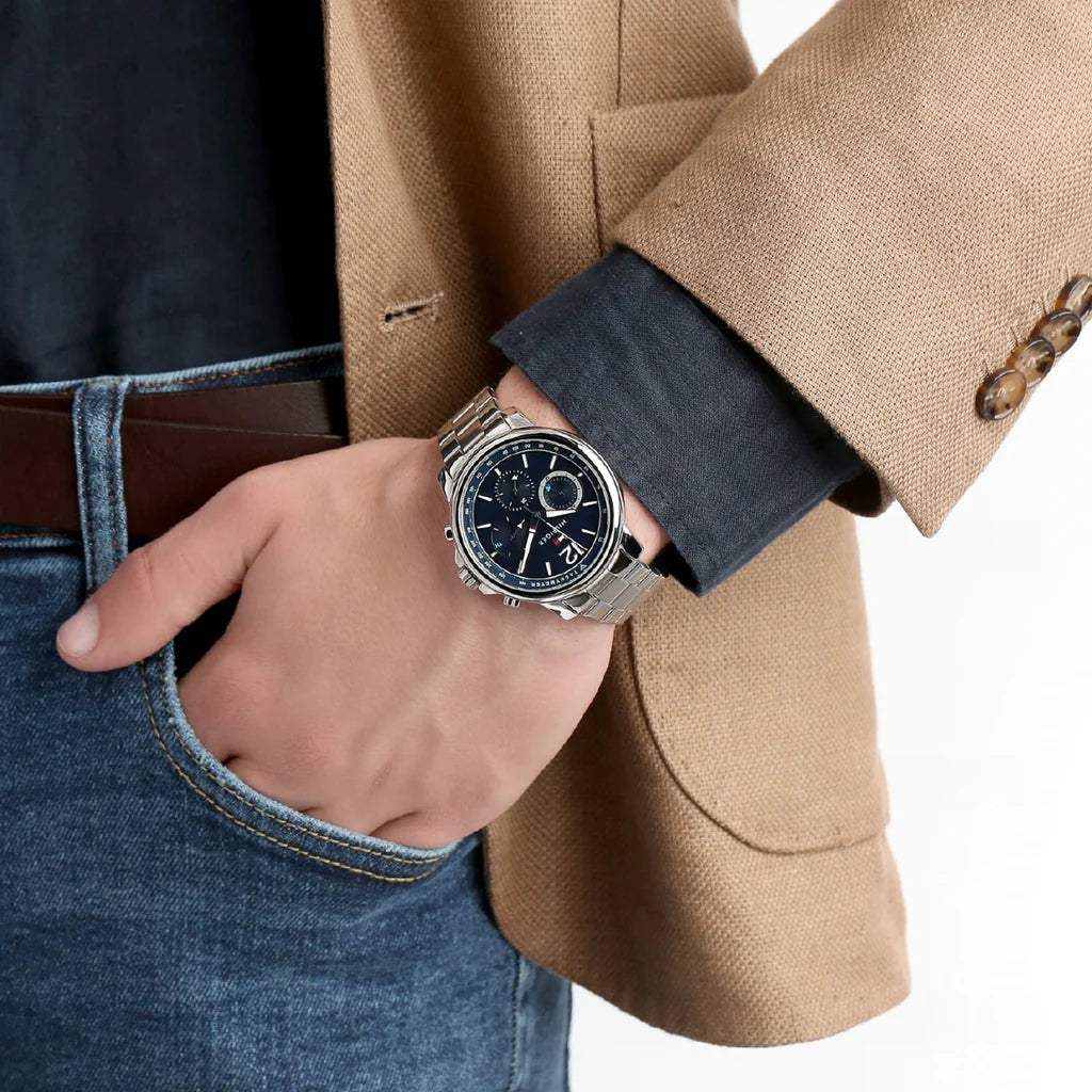  Shop Authentic Tommy Hilfiger London Chronograph Quartz Blue Dial Silver Steel Strap Watch for Men - 1791534 - Luxxuri