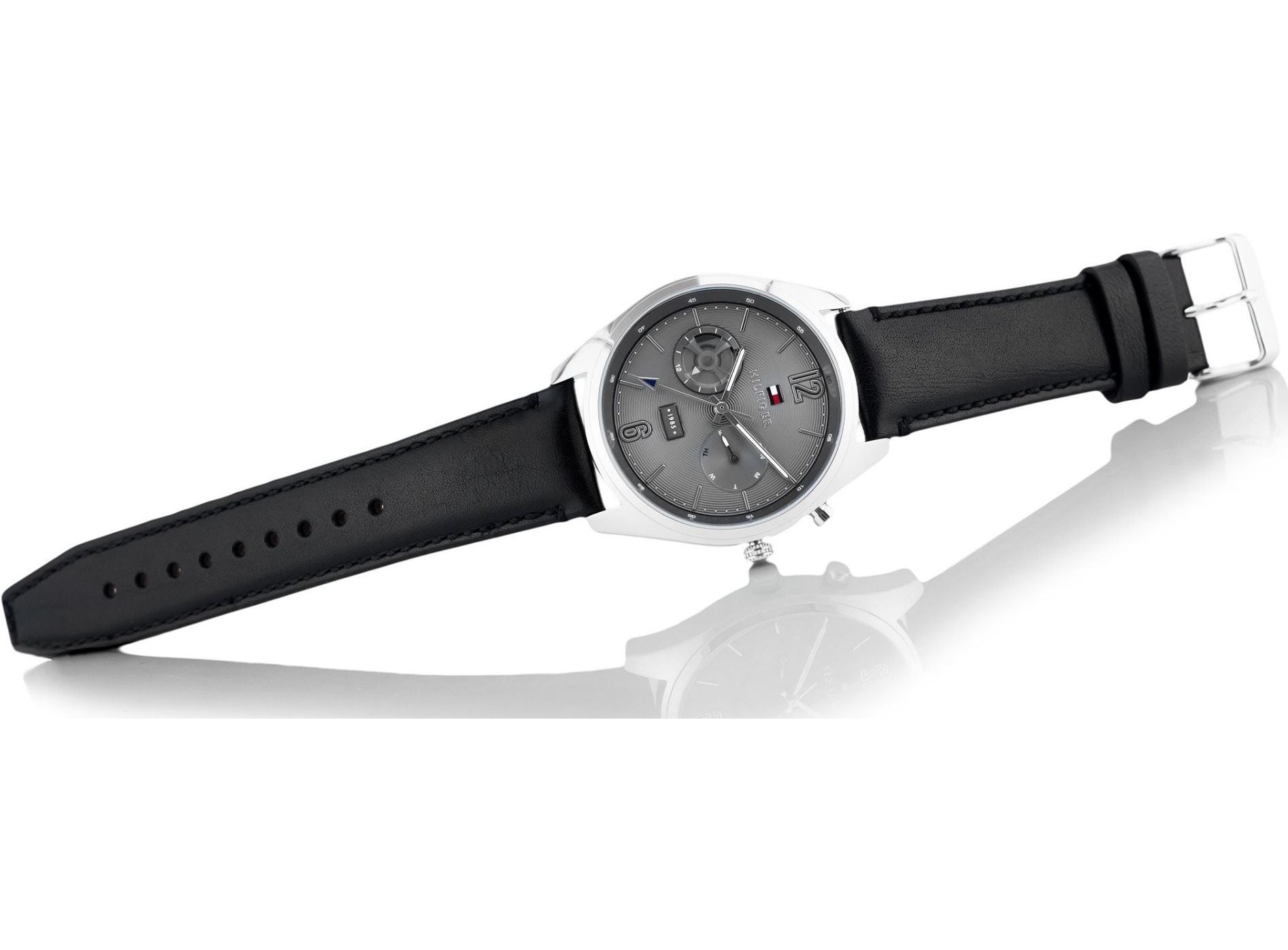  Shop Authentic Tommy Hilfiger Deacan Grey Dial Black Leather Strap Watch for Men - 1791548 - Luxxuri