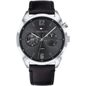  Shop Authentic Tommy Hilfiger Deacan Grey Dial Black Leather Strap Watch for Men - 1791548 - Luxxuri