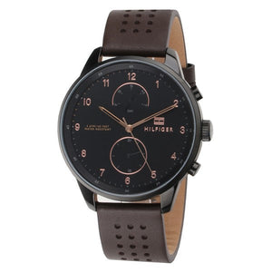  Shop Authentic Tommy Hilfiger Chase Quartz Black Dial Brown Leather Strap Watch for Men - 1791577 - Luxxuri