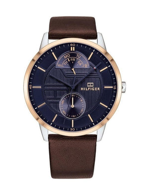  Shop Authentic Tommy Hilfiger Hunter Blue Dial Brown Leather Strap Watch for Men - 1791605 - Luxxuri