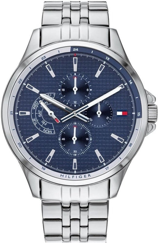  Shop Authentic Tommy Hilfiger Shawn Multifunction Quartz Blue Dial Silver Steel Strap Watch for Men - 1791612 - Luxxuri
