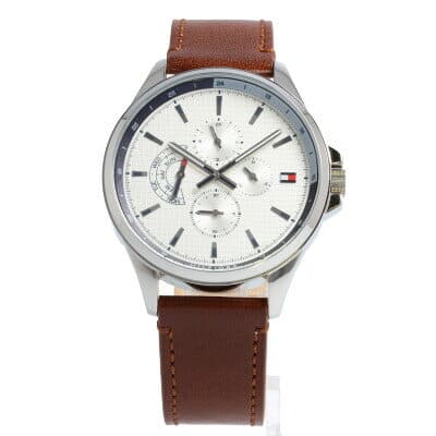  Shop Authentic Tommy Hilfiger Multi Function Quartz White Dial Brown Leather Strap Watch for Men - 1791614 - Luxxuri