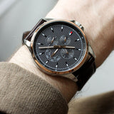  Shop Authentic Tommy Hilfiger Shawn Multifunction Grey Dial Brown Leather Strap Watch for Men - 1791615 - Luxxuri