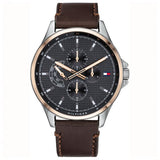  Shop Authentic Tommy Hilfiger Shawn Multifunction Grey Dial Brown Leather Strap Watch for Men - 1791615 - Luxxuri