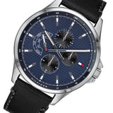  Shop Authentic Tommy Hilfiger Shawn Multifunction Quartz Blue Dial Black Leather Strap Watch for Men - 1791616 - Luxxuri