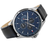  Shop Authentic Tommy Hilfiger Shawn Multifunction Quartz Blue Dial Black Leather Strap Watch for Men - 1791616 - Luxxuri